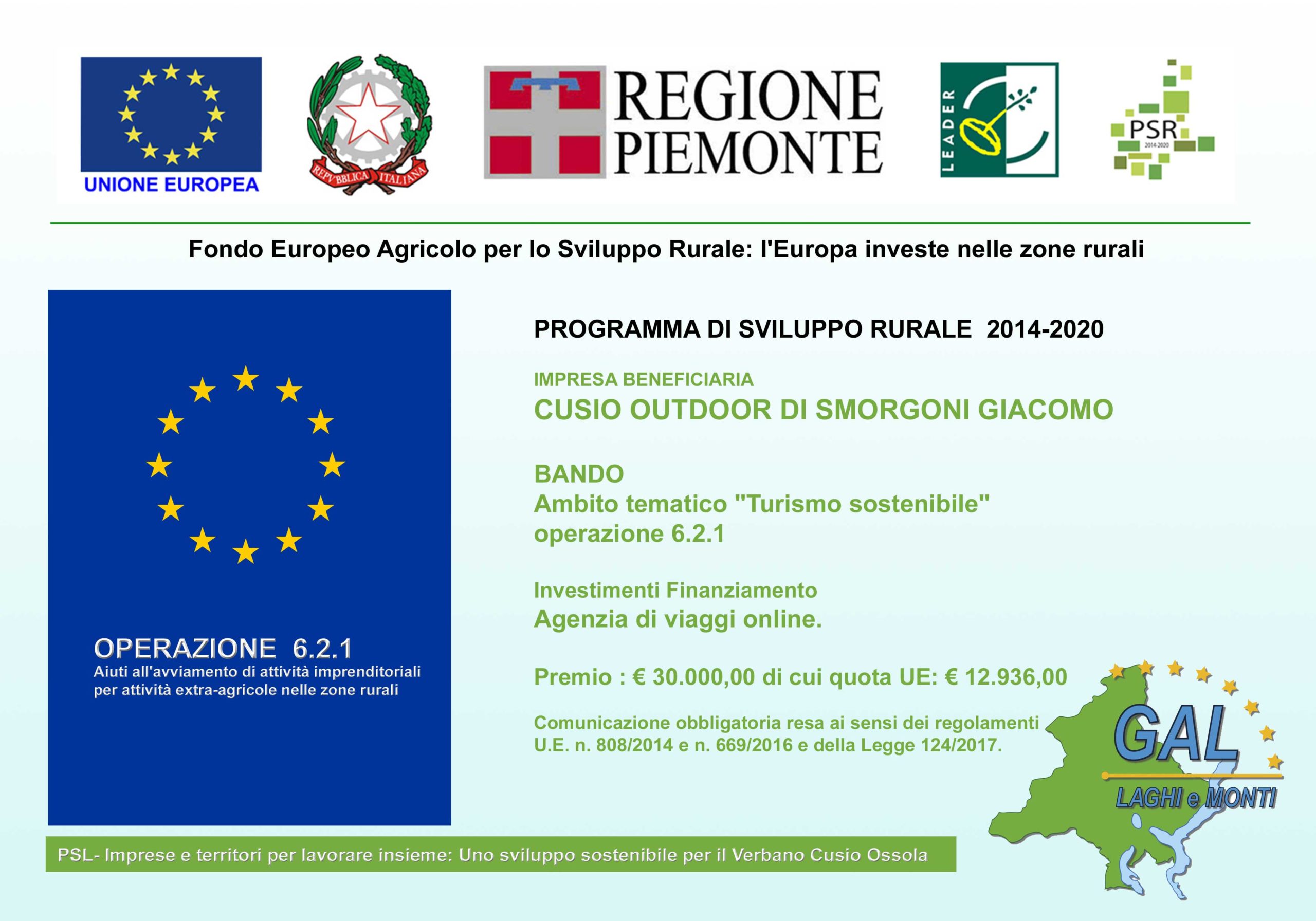 Fondo Europeo Agricolo per lo Sviluppo Rurale CusioOutdoor